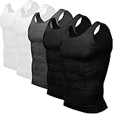 Odoland Mens 5 Pack Body Shaper Slimming Tummy Vest Thermal Compression Shirt Tank Top Shapewear