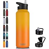 HASLE OUTFITTERS 40oz Stainless Steel Water Bottle, Vacuum Insulated Double Walled Leak Proof Sports Water Bottle with 2 Lids (Straw and Spout Lid) Keep Cold and Hot(Yellow Orange Gradient,1)