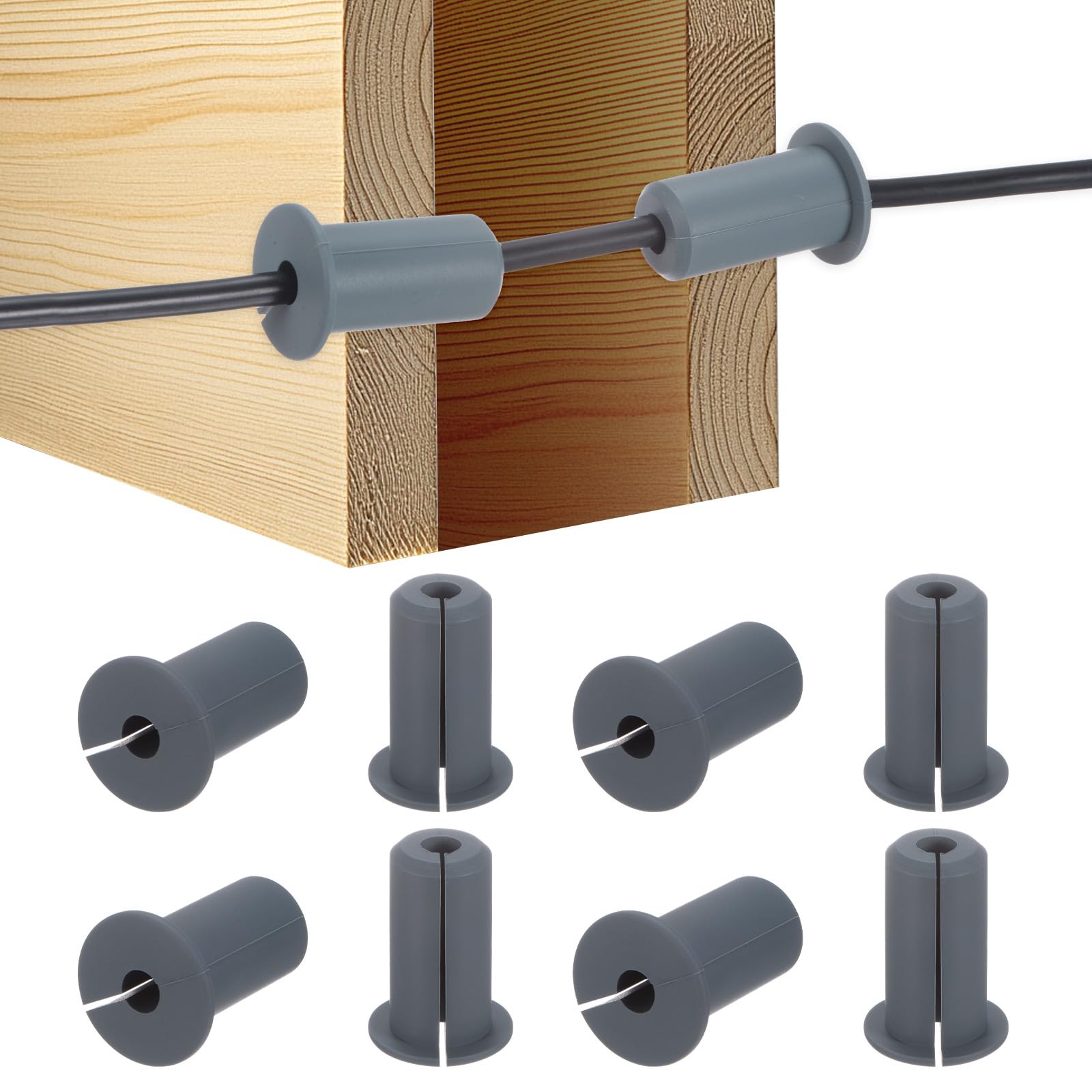 M METERXITY 8-Pack Cable Routing Kit, for 3/4 Inch Wall Hole Silicone Feed Through Wall Grommet Cable Punch Grommet Wall Hole Cover Bushing for Ethernet Cable [38mm Length, Grey]