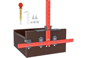HONTAITUO Enhanced Model Cabinet Hardware Jig - Aluminum Alloy Cabinet Handle Jig Adjustable Drill Guide Template Tool for Handles and Pulls on Drawers Cabinets,with Automatic Center Punch (Red & Gray)