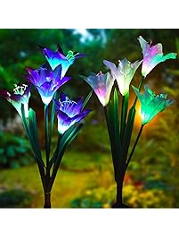 Doingart Outdoor Solar Garden Stake Lights 2 Pack Solar Powered Lights 8 Lily Flower, Multi-Color Changing LED Solar Decorative Lights Garden, Patio, Backyard (Purple White)