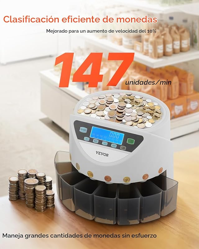 Clasificadora de Monedas EURO, Contadora de Monedas para 8 Tipos de Monedas de Euro con Pantalla LCD, Almacenamiento de Monedas, 5 Tubos y Cajas para Monedas Admite hasta 850 Monedas — foto 2 de 8
