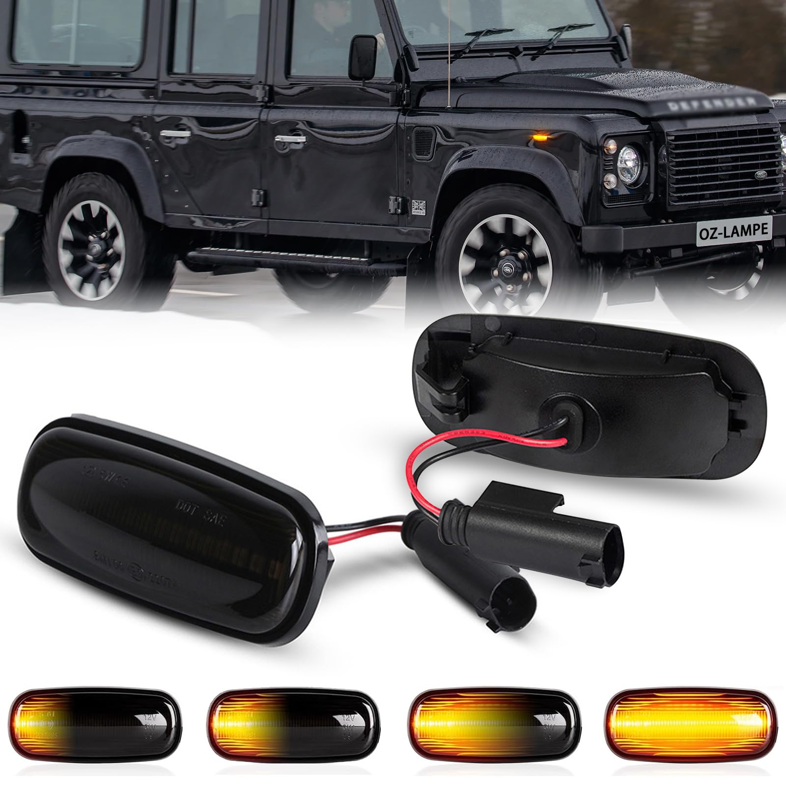 OZ-LAMPE LED Dynamic Side Indicator Compatible for Land Rover Discovery 2 Defender Freelander 1, 2Pcs Amber Car Turn Signal Light Smoked Lens, Canbus Error Free Sequential Side Marker Blinker