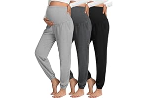 Sweetyweee 3 Pack Women's Maternity Pants Maternity Jogger Sweatpants Over The Belly Stretchy Pregnancy Pants with Pockets