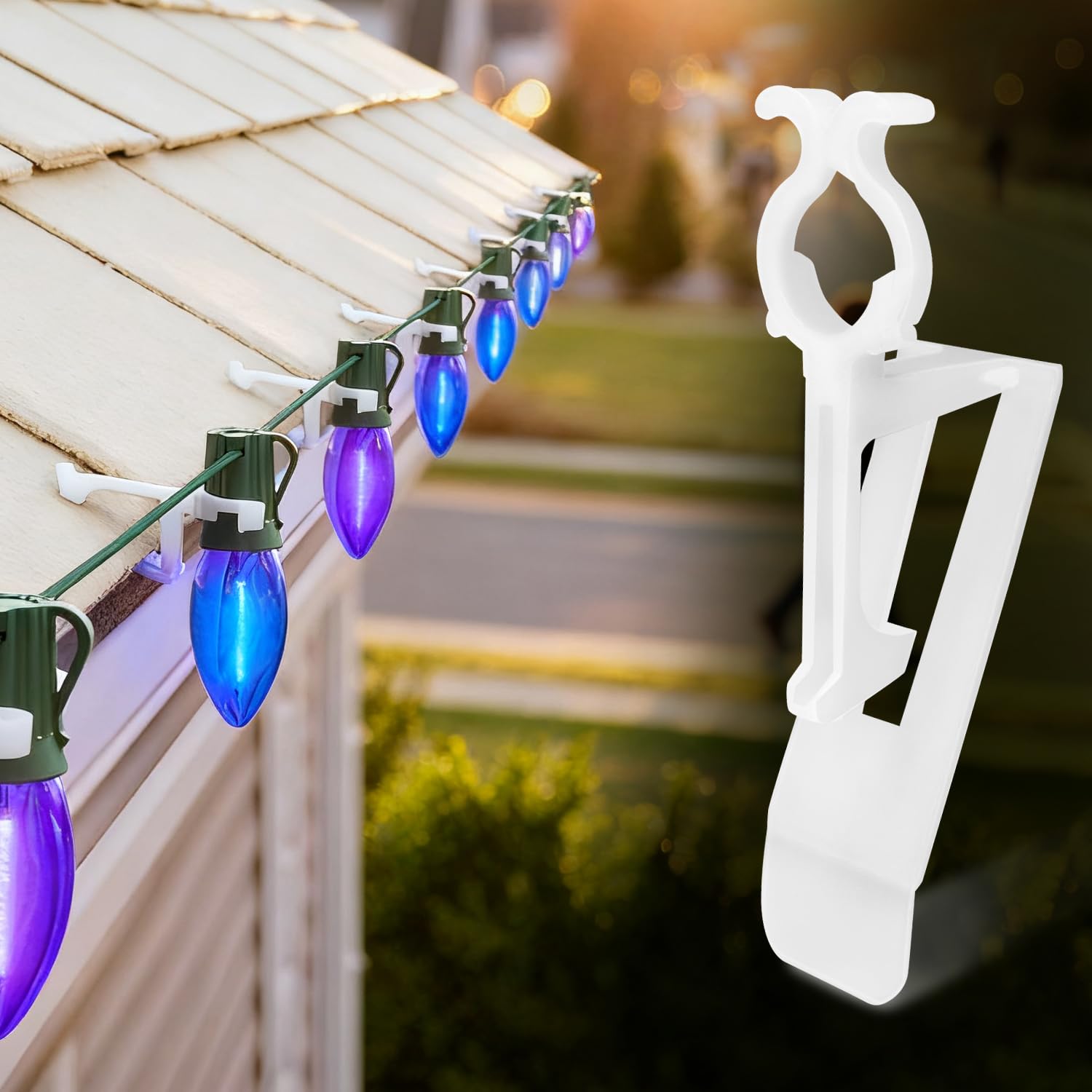 Photo 1 of RISHACA All-in-One Christmas Light Clips - 100 Packs for Gutter, Roof, Shingle - Compatible with C7, C9 & Mini String Lights - Heavy Duty Outdoor Hanging Clips for Holiday Decoration