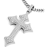 VIVDEC Cross Necklace for Men, Diamond Necklace Iced Out Bling Pendant Cross Pendant with 24-Inch Miami Cuban Link Chain（14K Gold Plated/Silver）