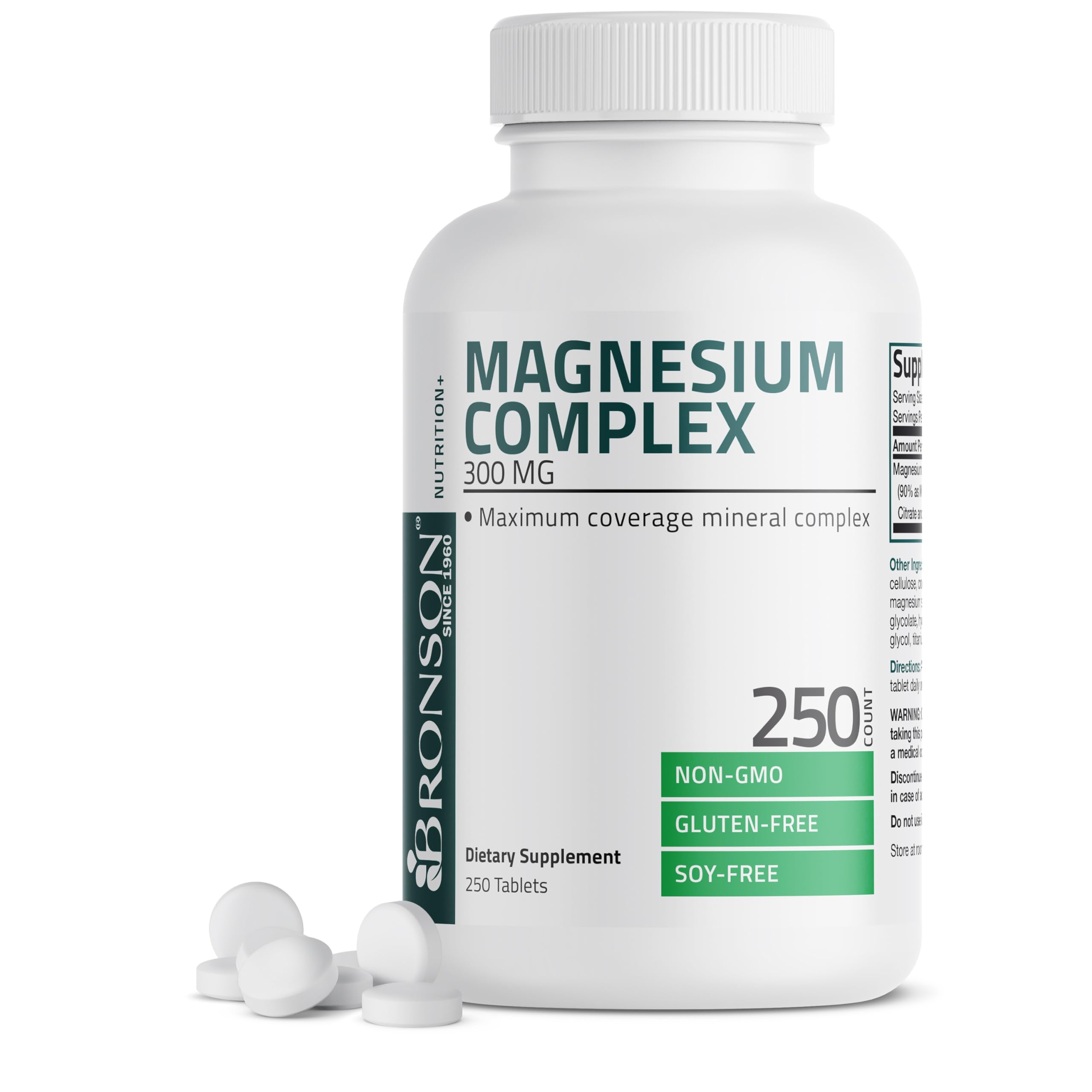 Bronson Triple Magnesium Complex Maximum Coverage 300mg - Non-GMO Formula, 250 Tablets