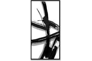 Sofoney - Large Black Framed Black and White Abstract Canvas Wall Art with Hand Painted Texture, Abstract Black Brushstrokes Oil Painting Vertical Wall Decor for Living Room Bedroom - 40"x20"