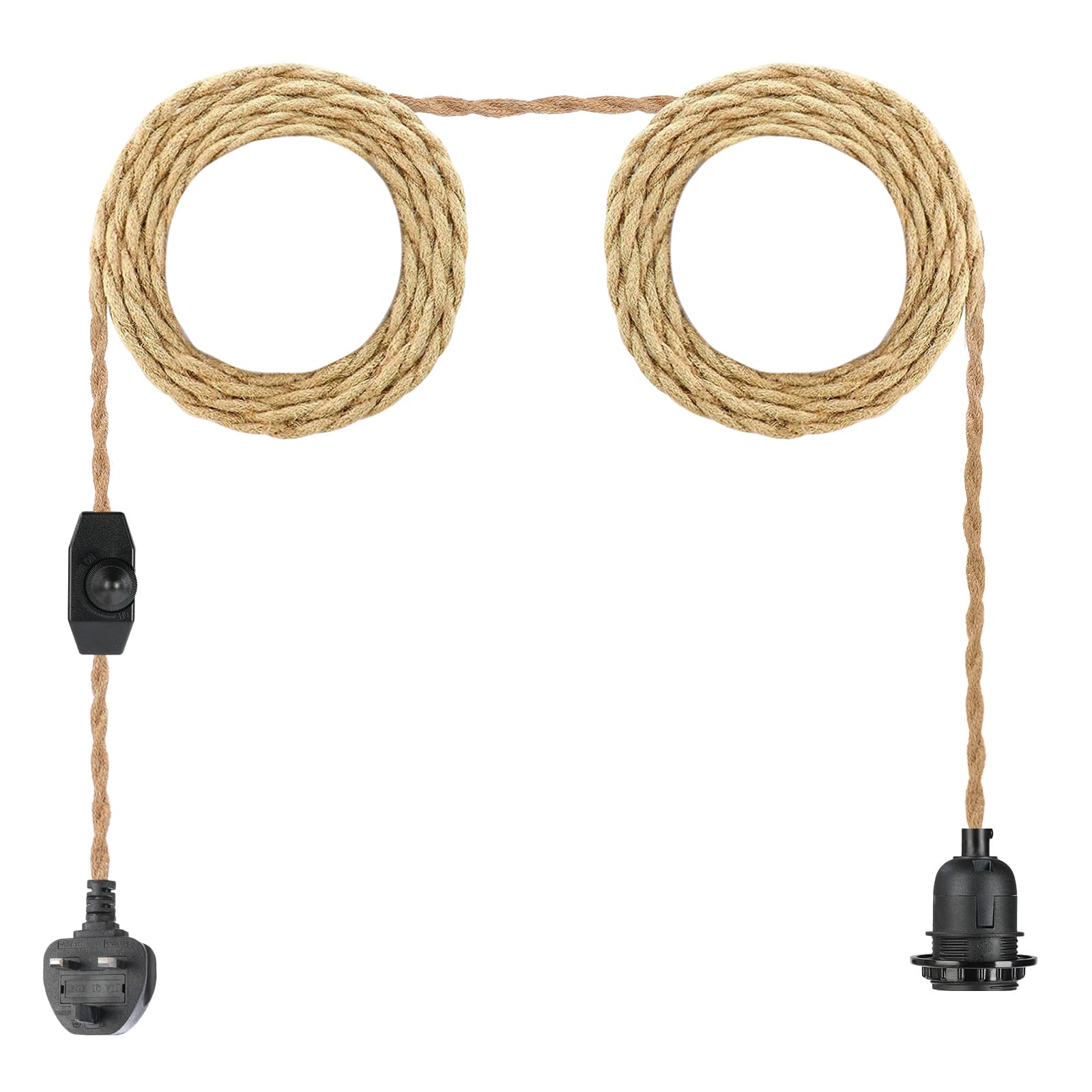LOFOB Plug in Pendant Light Vintage Grey Rope Cable Pendant Light with 16.4' Cord Dimmer Switch for Kitchen Island Farmhouse Dining Bedroom Garage Hallway