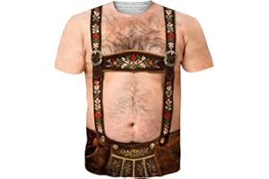 Kinberr Mens Short Sleeve T-Shirt Funny 3D Fake Abs Hairy Chest Printed Top Tee