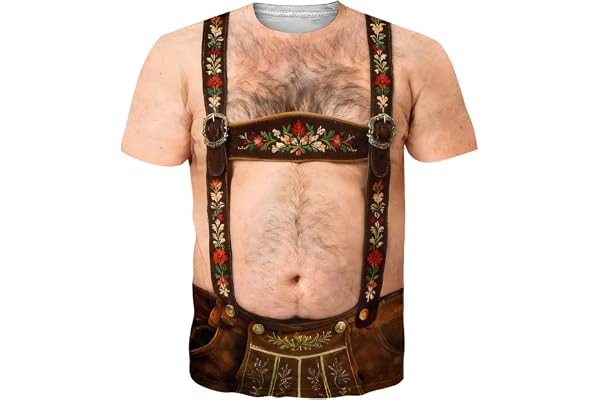 Kinberr Mens Short Sleeve T-Shirt Funny 3D Fake Abs Hairy Chest Printed Top Tee