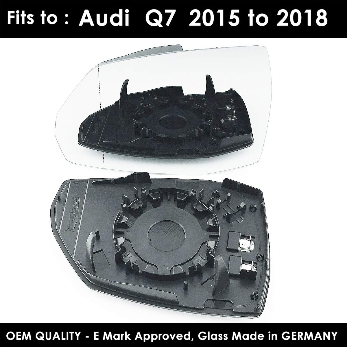 Fits Audi Q7, For 2015 to 2020 Heated Base Wide Angle Wing Mirror Glass LEFT HAND (UK Passenger Side)