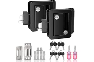 JAMGOER RV Door Locks Replacement Upgraded RV Door Latch with Paddle Deadbolt Zinc Alloy Camper Door Handle Latch Travel Trailer Entry Door Lock with Keys for Camper Horse Cargo Hauler 2 Pack Black