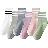 Digoon 6 Pairs Fashion Striped Athletic Socks for Women,Casual Cute Vintage Crew Socks,All Season Socks for Women