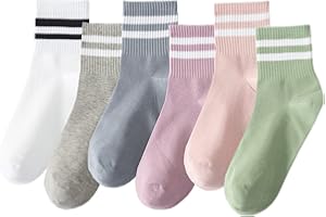 Digoon 6 Pairs Fashion Striped Athletic Socks for Women,Casual Cute Vintage Crew Socks,All Season Socks for Women