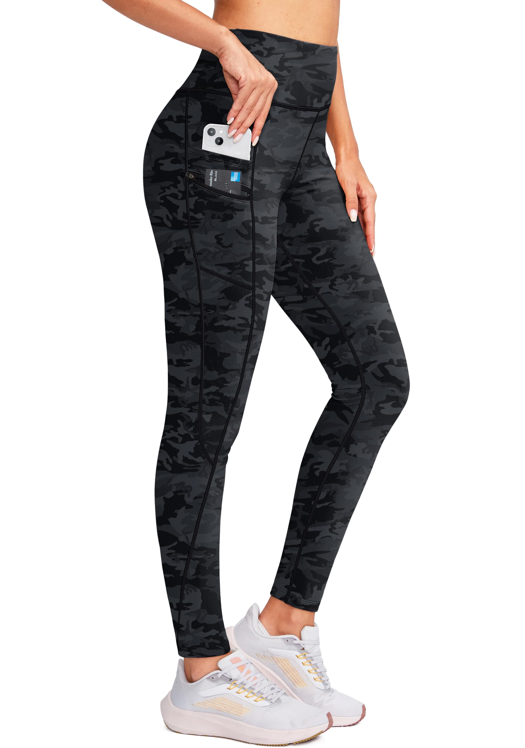 Photo 1 of G Gradual Women's Fleece Lined Winter Leggings with Pockets Water Resistant High Waisted Thermal Warm Pants Running Hiking(Grey_camo,S)