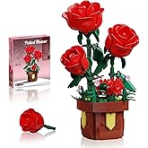 Roses Flowers Botanicals Building Set,Artificial Plants Bonsai Building Blocks for Adults,Indoor Home Office Decor,Valentine
