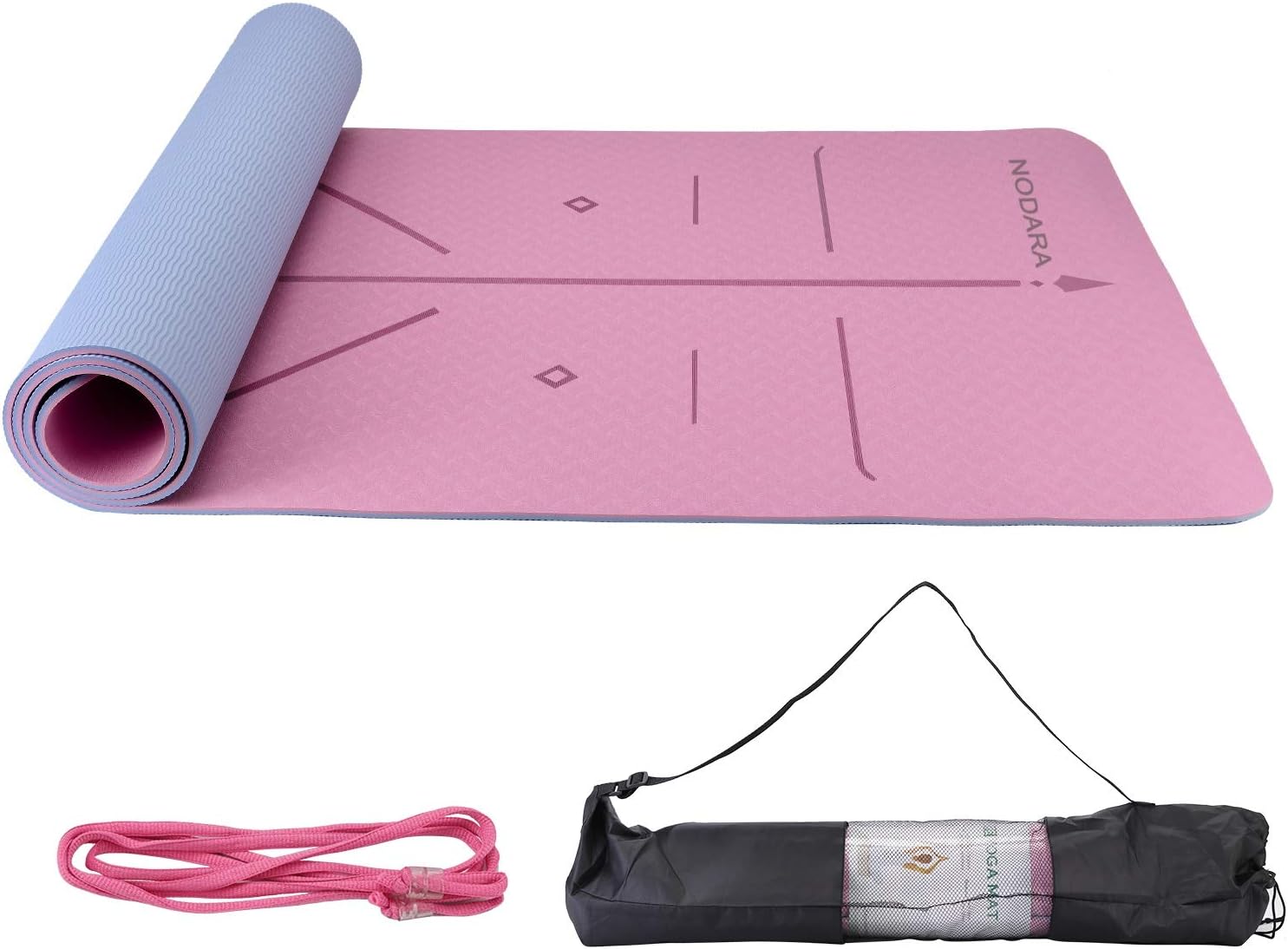 NODARA nonslip yoga mat with body alignment system, tearresistant TPE