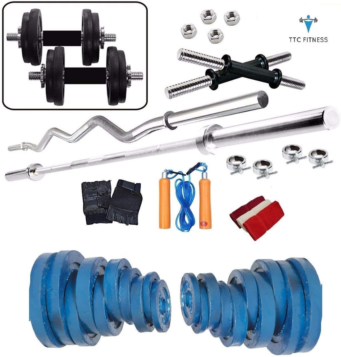 TTC FITNESS 34 Kg Cast Iron Home Gym Fitness Kit Weight Lifting Pack with Heavy Rods