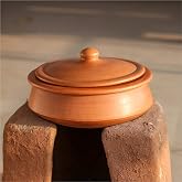 Swadeshi Blessings HandMade Unglazed Clay Pot for Cooking with Lid,2.8L,Red | Chemical-Free, Multi-Use Clay Cooking &amp; Serving Pot, Earthen Kadai, Mud Handi, Mitti Ke Bartan, Free Cleanser&amp;Palm Leaf Stand