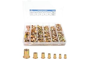 TR TOOLROCK 500pcs Rivet Nut Kit, SAE UNC Rivet Nuts Assortment 6#-32, 8#-32, 10#-24, 1/4"-20, 5/16"-18, 3/8"-16, 1/2"-13, Zinc Plated Finish, Carbon Steel Flat Head Insert Threaded Rivet Nut Tool Kit