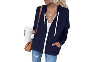 Jhsnjnr Women Long Sleeve Zip-Up Hoodies Jacket Solid Color Sweatshirt Coat with Large Pockets