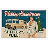Funny Christmas Flag – “Merry Christmas Shitter’s Full” – Holiday Movie Quote Banner – Garage or Wall Decor – Funny Xmas Decoration & Gag Gift (3x5 Ft)
