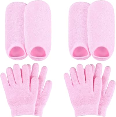 Bcowtte Hydrating Gel Socks Gloves Set Hands Feet Skin Spa Treatment Pink