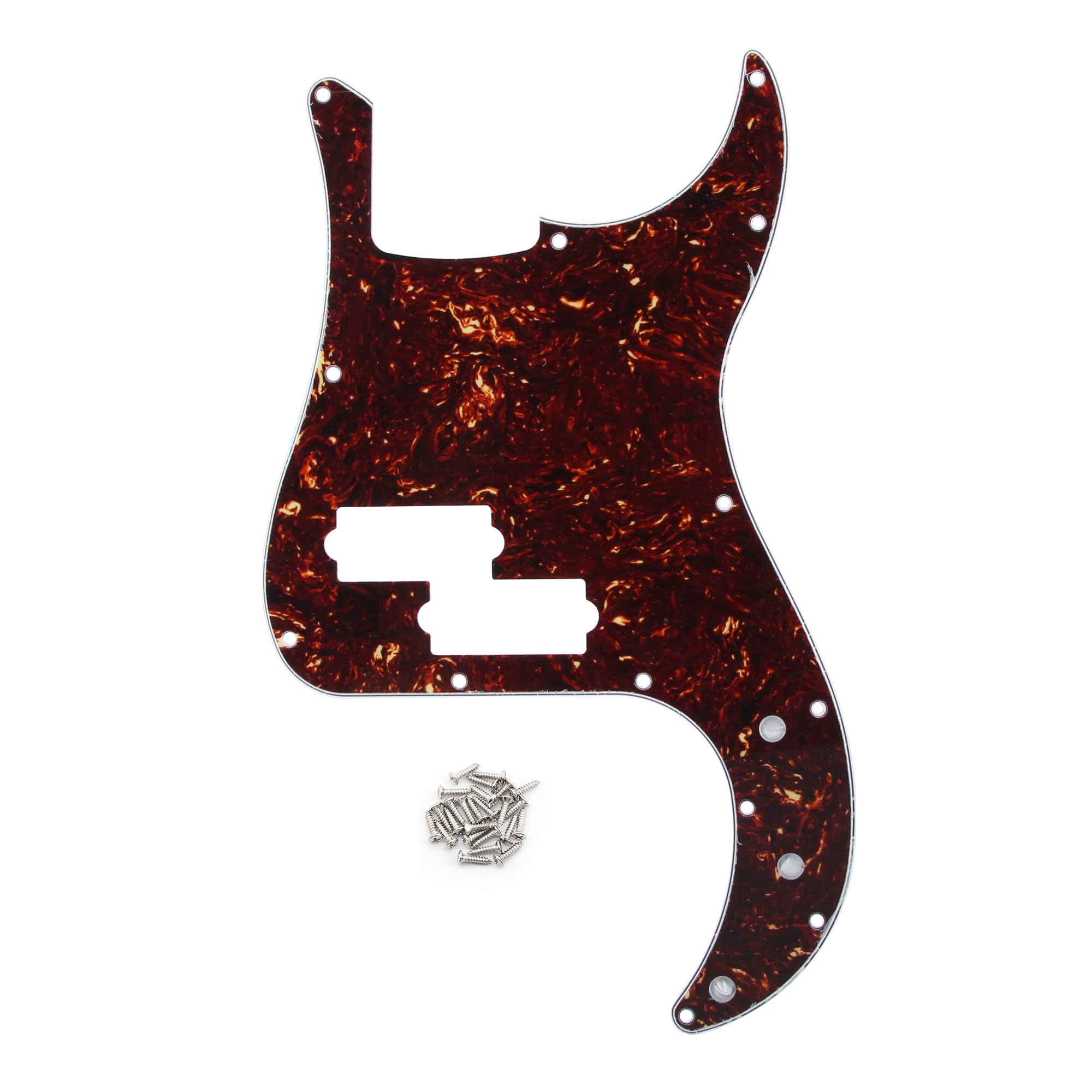 FLEOR 13-Hole Modern Style Standard Precision Bass Pickguard without Truss Rod Notch for 4 String PB Bass Model, Brown Tortoise