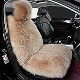 AOGELAN Sheepskin Car Seat Cover, Fluffy Fuzzy Long Wool Front Seat Covers, Universal Fits Most Car SUV Truck Minivan, Airbag Compatible (Light Brown)