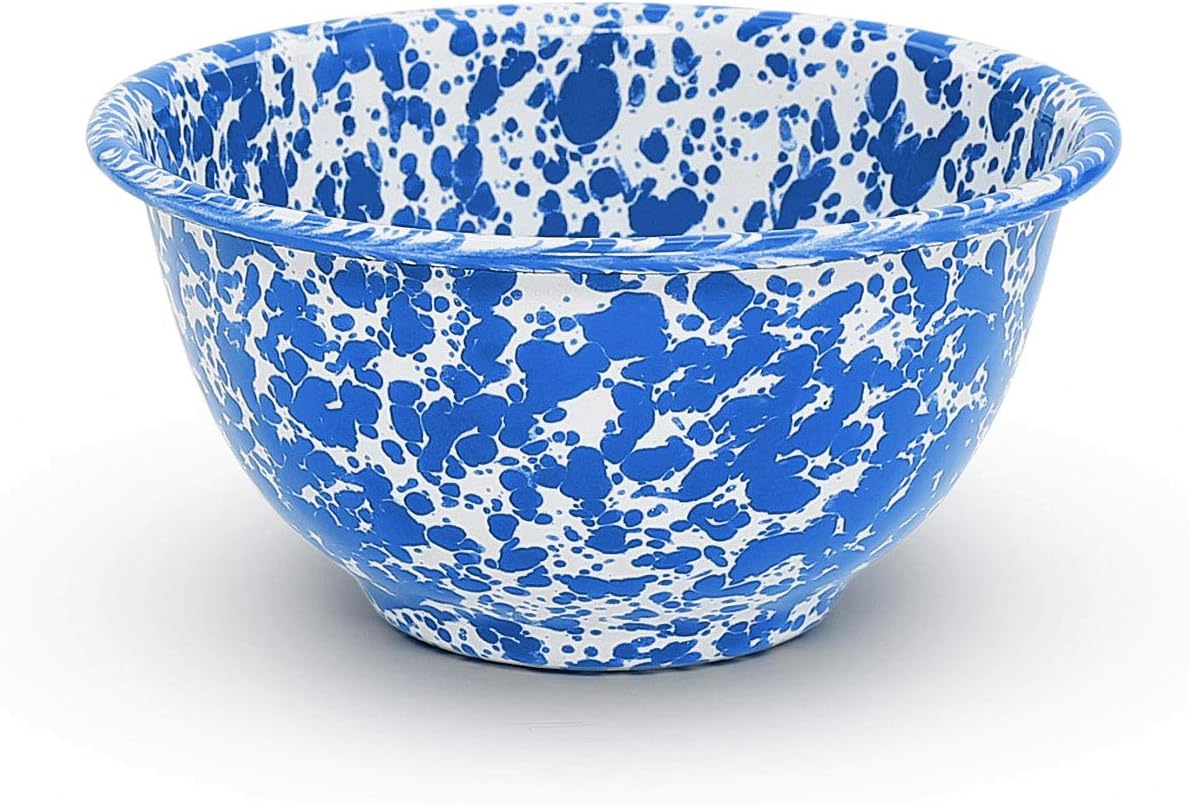 Enamelware Small Footed Bowl, 16 Oz, Blue Marble