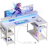Maihail 51 inch L Shaped Desk with LED Lights & Power Outlets, Reversible Gaming Desk with Shelves & Monitor Stand, Computer 