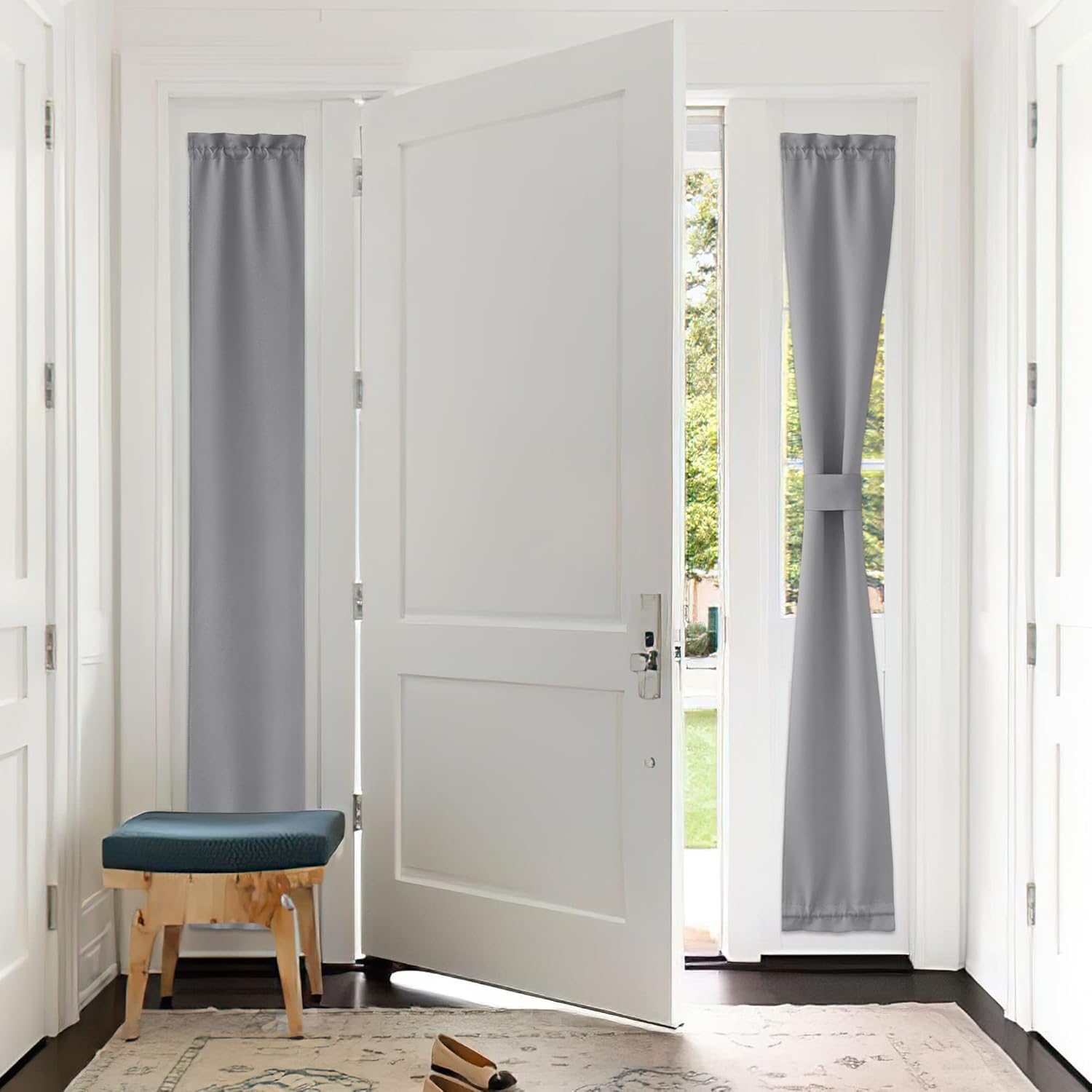 Outdoor Curtains - PONY DANCE Sidelight Door Curtains - Thermal Insulated Blackout Front Door Window Curtains for French Door Small Shade for Side Door Patio Glass Door, Silver Grey, W12 x L72 inch, 1 Panel