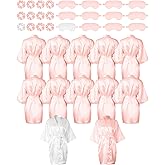 8 or 12 Pack Satin Robes Women Silky Robe Bulk with Sleeping Mask Hair Tie Sets Kimono Bathrobes for Birthday Wedding Party