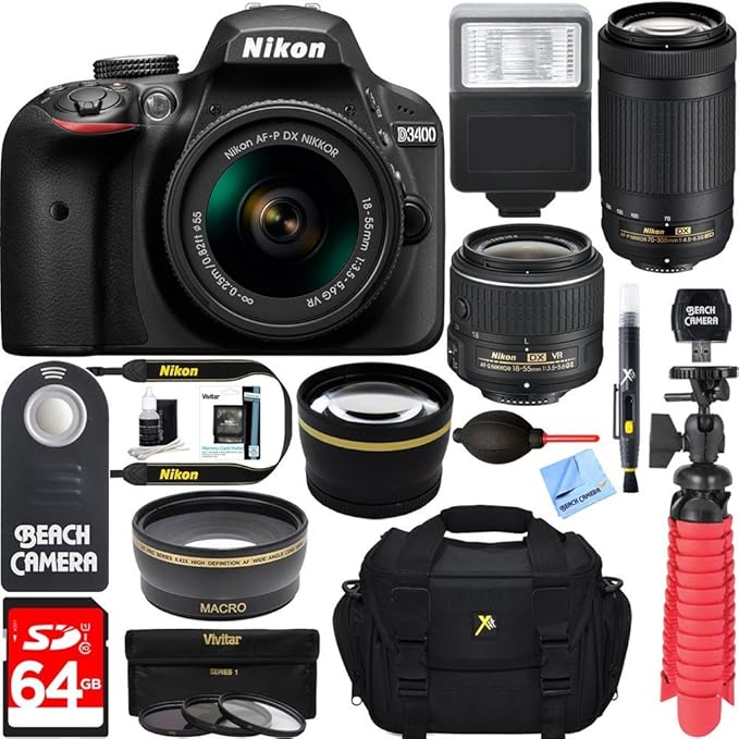 Nikon D3400 Dslr Camera Af P Dx 18 55mm 70 300mm Nikkor Zoom Lens Bundle Kit Camera Photo Amazon Com