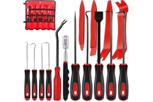 KEZE 15Pcs Carbon Steel Precision Pick & Hook and Trim Removal Tool Set with Scraper and Magnetic Telescoping Tool Kit for Remove Automotive Electronics Maintenance Hoses Gasket Hand Pick Up Tools