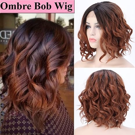 S Noilite Ombre Wavy Lace Front Short Bob Wigs For Women Glueless