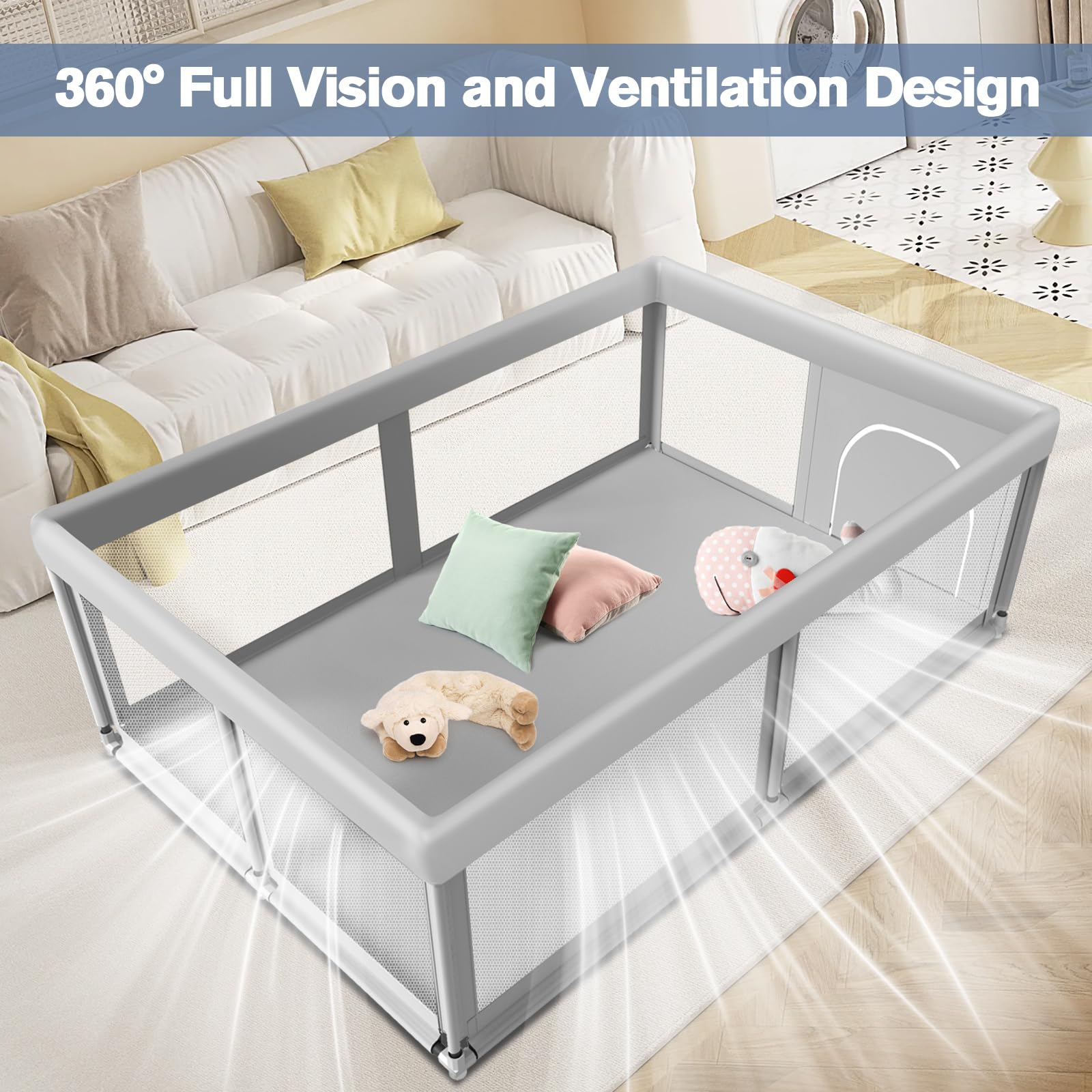 Large Baby Playpen for Babies and Toddlers, Playpen 74×50, Large Baby Play Yards Indoor & Outdoor, Sturdy Safety Baby Play Pen with Soft Breathable Mesh, Toddlers Activity Center with Anti-Slip Base