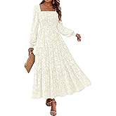 KIRUNDO Wedding Guest Dresses for Women Spring 2026 Long Sleeve Smocked Floral Flowy A Line Boho Maxi Dress Fashion Clothing