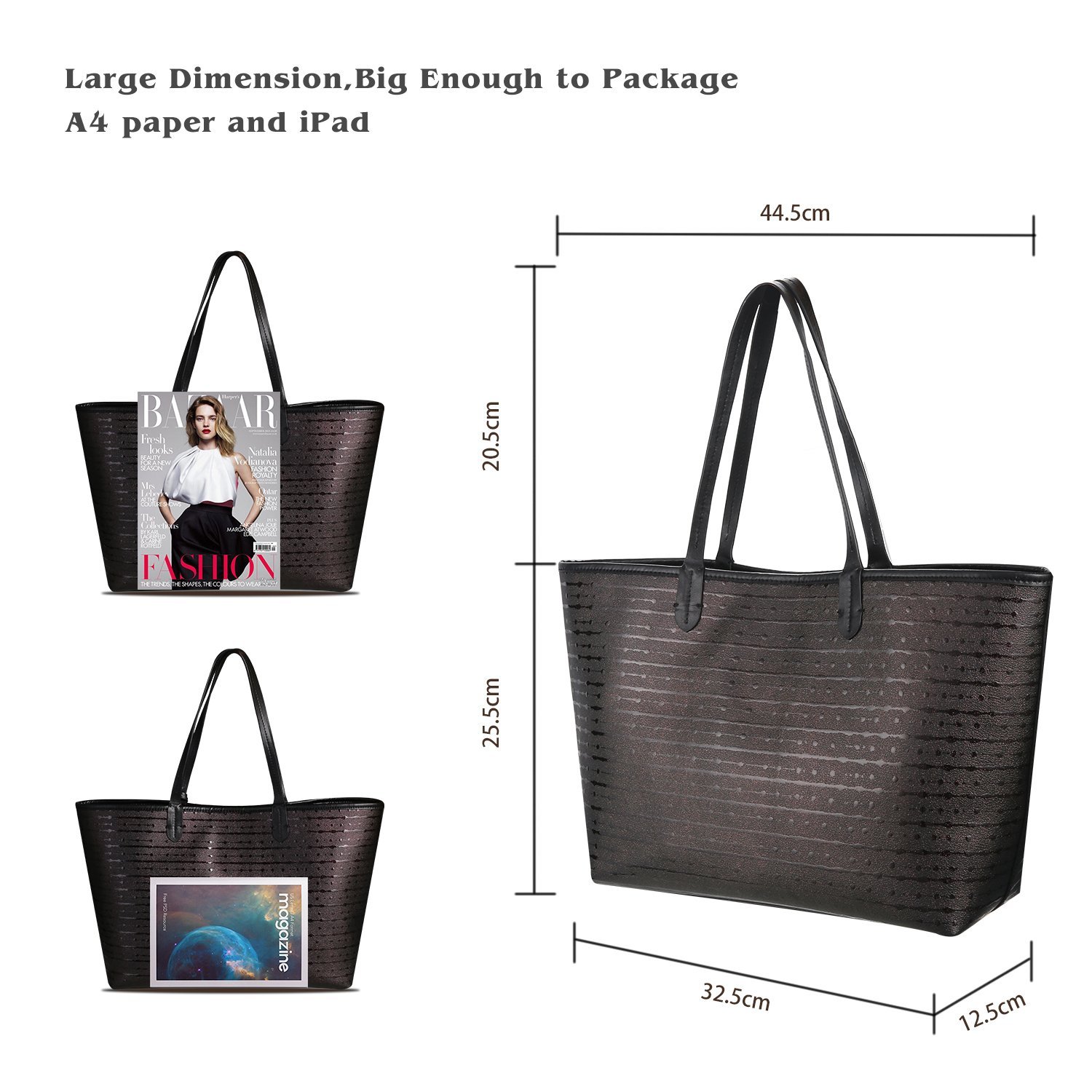 Genuine Leather Tote Bag Caphill Lady Designer Handbags Large Cowhide Shoulder Bags for Women 2 Pieces Shopping Bag Fashion Purse Clutches Bags Black