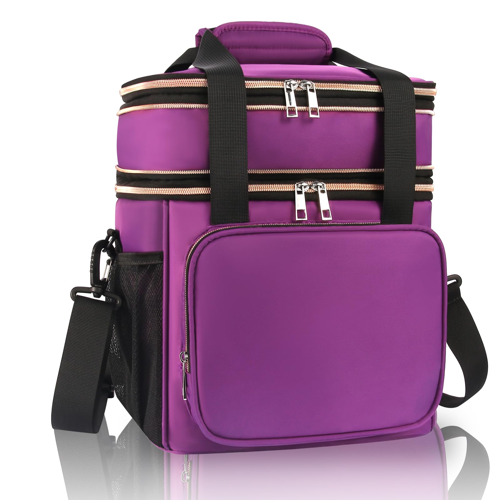 GLENKEY Expandable Insulated Lunch Box, Double Deck Lightweight Large Lunch Bag Tote Leakproof Cooler Bags for Women Adults Work Outdoor Picnic Daytrip, Purple, 16L Image