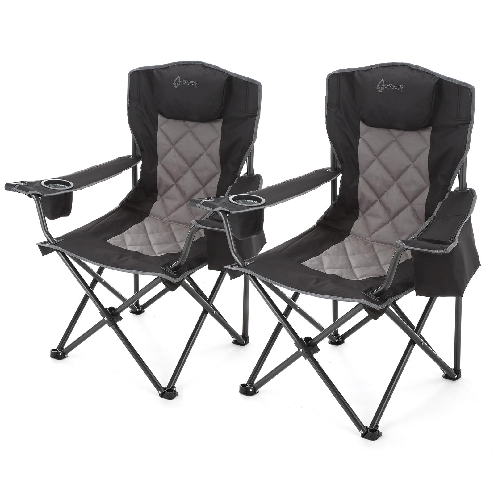 Photo 1 of ARROWHEAD OUTDOOR 2-Pack Portable Folding Camping Quad Chair w/ 6-Can Cooler, Cup & Wine Glass Holders, Heavy-Duty Carrying Bag, Padded Armrests, Headrest & Seat, Supports up to 550lbs