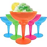 12pcs Disposable Margarita Glass for Party Cocktail, Plastic Margarita Glasses, Colorful Hurricane Cups Supplies for Cinco De Mayo Tropical Pool Beach Holidays BBQs Decorations, 4 Assorted Neon Colors
