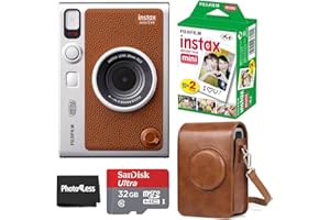 Fujifilm Instax Mini EVO Hybrid Brown Instant Camera | Instax Mini Twin Pack Instant Film | 32GB microSD Card with Adapter | Brown Camera Case