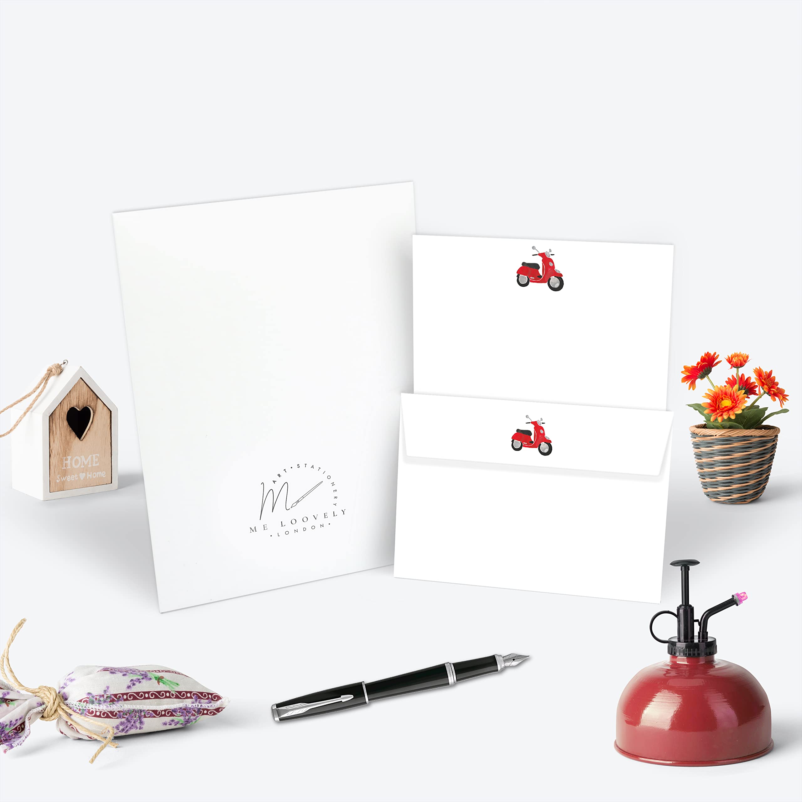 Me Loovely Italian Scooter Letter Writing Paper and Envelopes Set A5 Size Letters Papers Stationery Supplies for School Home & Office | Christmas Gifts (Pack of 10 with Gift Envelope)