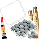 Billiard Pool Cue Tips - Pool Cue Stick Tips Replacement Repair Kit Billiard Cue Tips with Storage Box for Pool Table Cues Stick Tips Head and Leather Snooker Stick - SOLROS