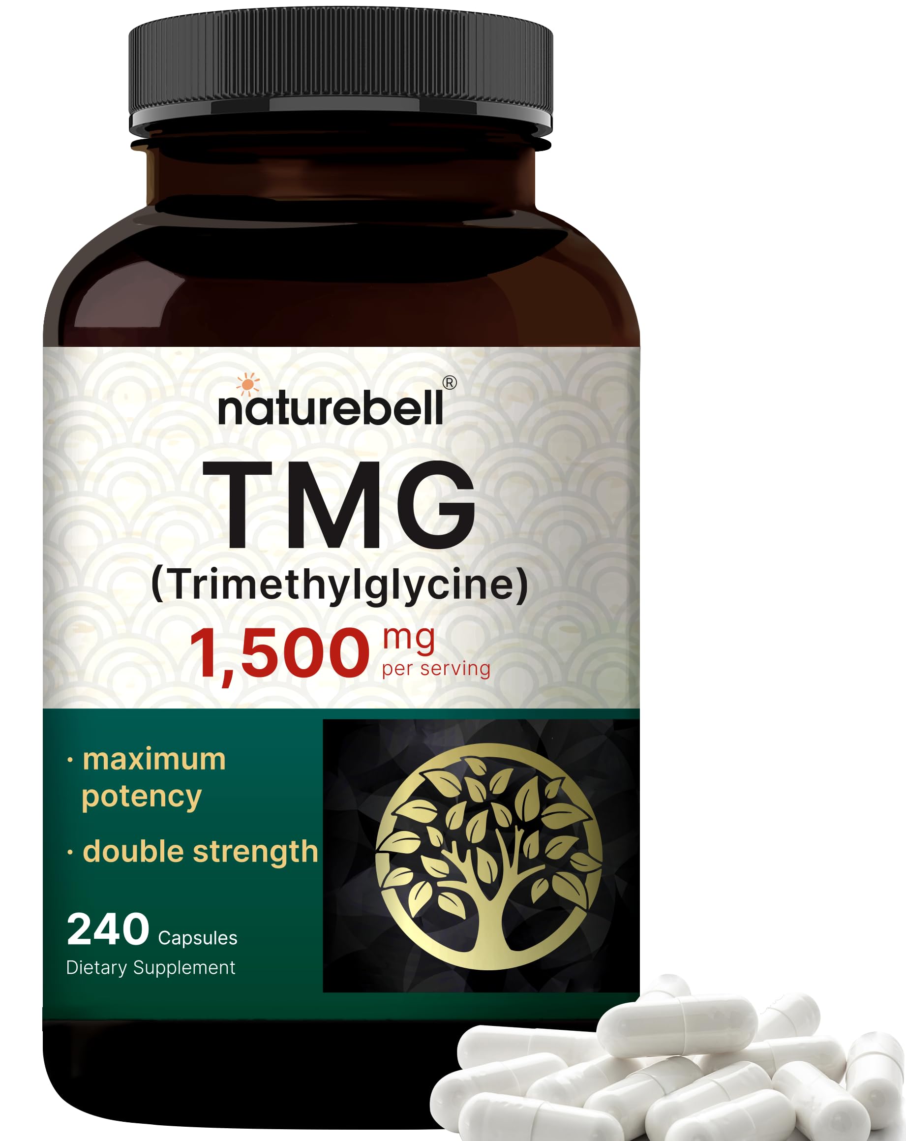 NatureBell TMG Supplements 1,500mg, 240 Capsules | Max Strength Betaine Anhydrous Trimethylglycine – Supports Healthy Homocysteine Balance, Heart & Liver Health – Non-GMO, Gluten Free