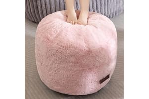 HIGOGOGO Pouf Stuffed Ottoman Round Modern Foam Filled Foot Rest Chair Decorative Poufs 20 x 15 Inches Fluffy Boho Comfy Stool for Living Room, Pink