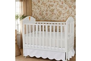 Brandream Scallop Edge Cotton Crib Skirt Toddler Bedskirt Baby Nursery Crib Bed Skirt Boho BohemianNeutral Solid Color Cream Off White Farmhouse Chic Boho Bohemian Skirt