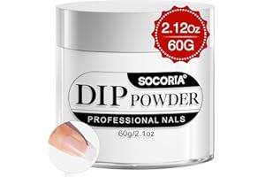 SOCORIA Clear Dip Powder - 2.1oz/60g Large Capacity Basic Acrylic Transparent Dipping for French Nail Art Starter Manicure Salon DIY, Super Quick Dry, Long-Lasting, Necessary